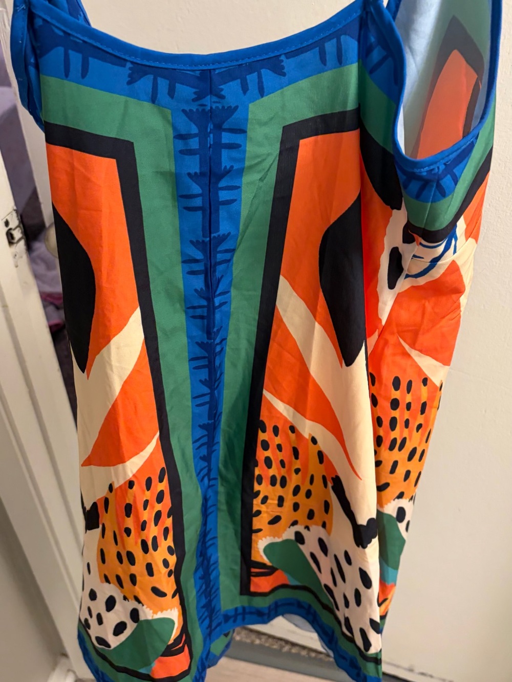 SHEIN Blue, Orange, Green & Yellow Abstract Wrap Mini Dress - Picture 6 of 11